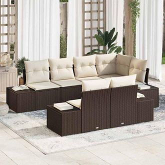 vidaXL Vidaxl - Conjunto De Sof&aacute; De Jard&iacute;n 7 Pcs Marr&oacute;n Y Crema Polirat&aacute;n