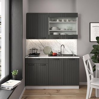 Vicco Cocina Para Solteros Fame-line, Antracita Casa De Campo/blanco, 140 Cm, Et Antracita, Vicco