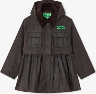 Ganni Brown x Barbour Peplum Wax Jacket in Green - Size 32 Cotton