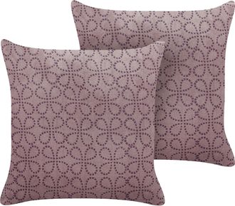 Beliani Conjunto De 2 Cojines De Terciopelo Rosa 45 X 45 Cm Bloque Impreso Larkspur