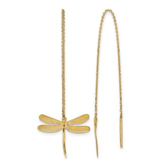 Diamond2Deal 14k Yellow Gold Polished Brushed Dragonfly Threader Hoop Earrings