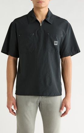 Brixton Journey Water Resistant Short Sleeve Half Zip Popover Shirt in Black at Nordstrom, Size Xx-Large