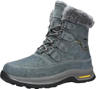 Generic Men winter snow boots with plush insulation warm and thick soles outdoor high top cotton shoes anti slip and wear resistant boots (Grey,7.5)