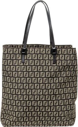 Fendi Beige & Dark Brown Zucchino Canvas Vertical Tote (Authentic Pre-Loved)