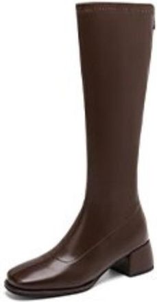 Generic Womens Fashion Square Toe Faux Leather Knee High Boots Block Heels Side Zip Comfortable Anti Slip Wear Resistant For Office Daily Commute Casual Style