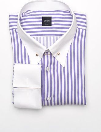 Brisk Bengal Twill Stripes Pima Cotton Shirt in Classic Golden Pin Collar at Nordstrom, Size 17