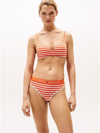 Tommy Hilfiger Womens Stripe Triangle Bra - Orange - L