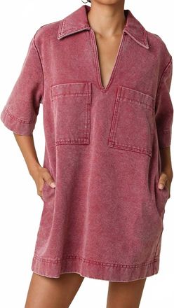 Olivaceous Washed Vintage Denim Dress In Burgundy