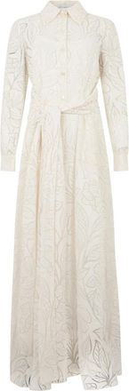 Alberta Ferretti Elegant Lange Jurk met Klassieke Halslijn - Dames - Maxi kleedjes - Wit - M - Kleedjes