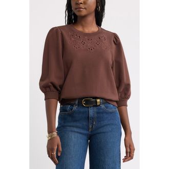 Treasure & Bond Cutwork Eyelet Sweatshirt in Brown Chicory at Nordstrom, Size Xx-Large