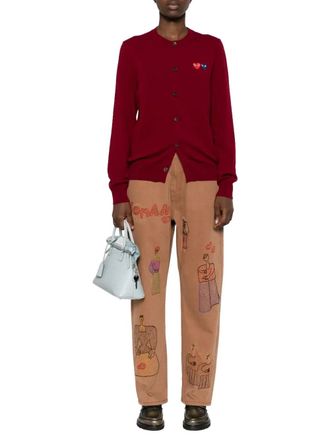 Comme Des Gar&ccedil;ons Double Heart Wool Cardigan - Burgundy