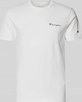 Champion T-Shirt mit Label-Stitchings und Rundhalsausschnitt in Offwhite, Gr&ouml;&szlig;e XXL