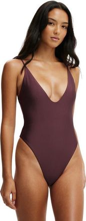 Cotton On Womens Tie Back Strappy One Piece Brazilian in Plum Kiss Shimmer at Nordstrom, Size X-Large