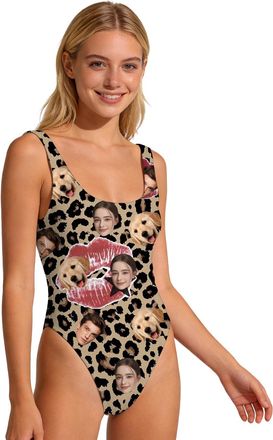 Generic Personalised Swimming Costume Women,Custom One Piece Women Swimwear with Husbands Faces,Funny Tummy Control Swimwear Multicolour (A1)