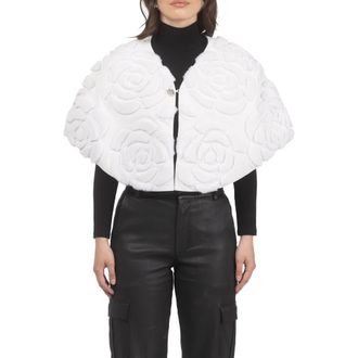 Gorski Genuine Shearling/Suede Floral Embroidered Stole Reversible To Cashmere And Wool Blend in White/black at Nordstrom