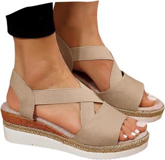 Generic Orthopedic Wedge Sandals For Women UK with Ankle Strap Arch Support Open Toe Shoes Mid Heel Bowknot Straps Espadrilles Non-Slip Summer Casual Beach Da