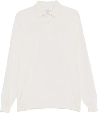 Lardini Merinowol Poloshirt - Heren - Ronde hals truien - Wit - XL - Wol - Truien & Vesten