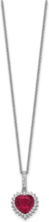 Diamond2Deal Sterling Silver Rhodium-plated Lab Created Ruby and CZ Heart Halo Pendant Necklace