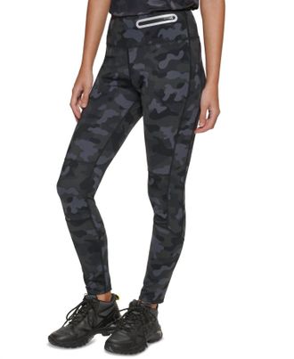 G.H. Bass & Co. Activewear Print Fastline Trail Leggings In Black/gray Camo