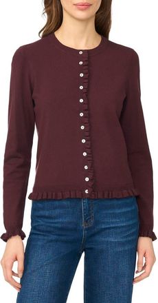 CeCe by Cynthia Steffe Ruffle Trim Cardigan in Dark Cocoa at Nordstrom, Size X-Large