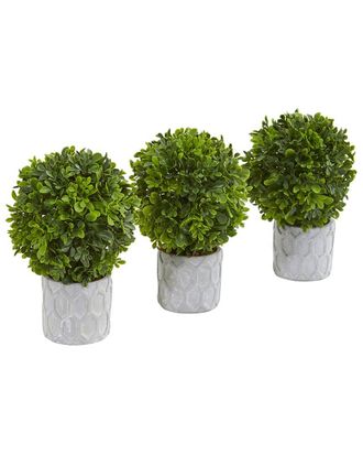 Nearly Natural Set Of 3 Boxwood Artificial Mini Topiaries
