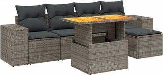 vidaXL Set De Muebles De Jard&iacute;n 6 Pzas Y Cojines Rat&aacute;n Sint&eacute;tico Gris Vidaxl