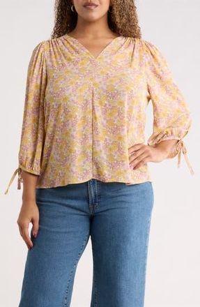 Renee C Floral Tie Cuff Top in Yellow at Nordstrom Rack, Size 1X