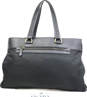 Prada Tessuto Tote Nylon And Leather Black Nylon Handbag (Pre-Owned)