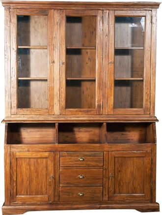 Biscottini International Biblioteca De Estilo Country De Madera Maciza De Tilo Acabado Con Efecto Nogal 172x50x226 Cm