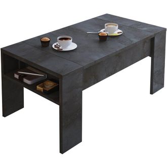 Dmora Tavolino da Salotto Corallo, un Vano, Forma Rettangolare, Piano Sollevabile, 98x50x43h cm Nero Antracite