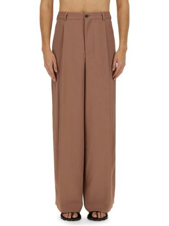 Dries Van Noten Brown High-Waisted Draped Front-Pleated Wide-Leg Pants