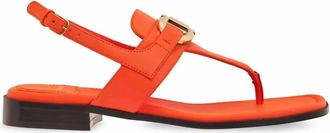 Ferragamo Womens Gancini Leather Flat Sandal In Orange