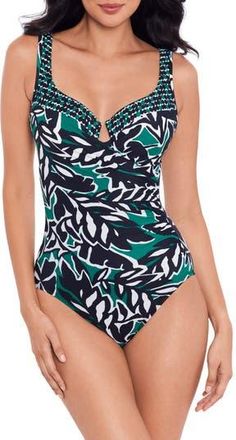 Miraclesuit Palma Verde Escape One-Piece Swimsuit in Black Multi at Nordstrom Rack, Size 10