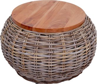 Hhg Hhg - Nunca Usado] Mesa Auxiliar 088, Mesa De Rat&aacute;n Mesa De Flores Mesa De Caf&eacute; Mesa De Sal&oacute;n Mesa De Madera, Redonda 33x49x49cm, Kubu Rat&aacute;n Naturalez