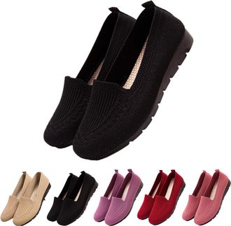 Generic Womens Orthopedic Knit Comfort Loafers, Slip-Resistant Walking Shoes, Lightweight Soft Sole Mesh Round Low-Top Flat (Black,7.5)