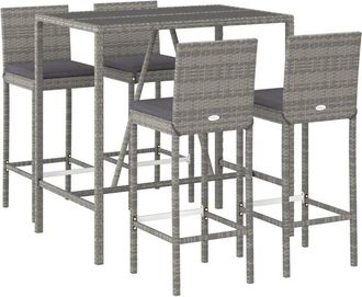 vidaXL vidaXL 5 Piece Garden Bar Set with Cushions Grey Poly Rattan