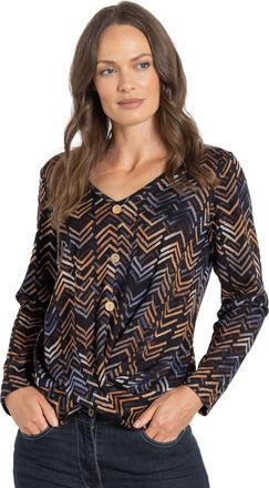 Klass Printed Twist Front Top - Black/Lilac/Brown - M