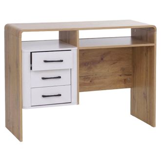 Hhg [nunca Usado] Escritorio Hhg-804, Mesa De Oficina Y De Ordenador, 3 Cajones De Mdf, 75 X 100 X 40 Cm, Acabado Roble Wotan, Blanco
