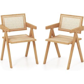 Costway Set di 2 Sedie in Rattan, Sedie da Pranzo Telaio Naturale in Bamb&ugrave;, Schienale e Braccioli, Poltrone in Rattan per Cucina, Sala da Pranzo, Soggiorno