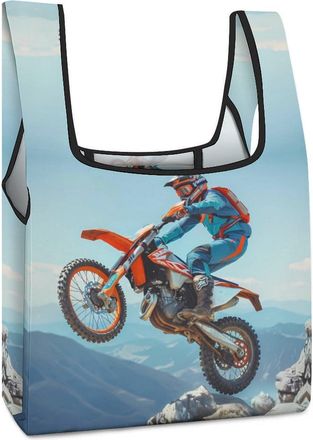 Generic Motocross Dirt Bike Shopping Bag Reusable Grocery Tote Bag Foldable Handbag for Travel Picnic