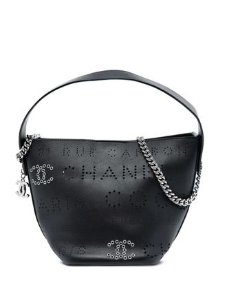 Chanel 2019 Small Perforated Calfskin Logo Eyelet bucket bag - Black