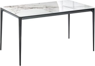 Beliani Dining Table White Marble Effect and Black 140 x 80 cm Aluminium Legs Rectangular Modern Dining Room Kitchen JOLLEIN
