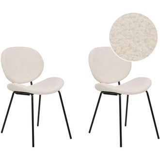 Beliani Set di 2 sedie in boucl&egrave; pu ferro nero gambe senza braccioli tappi gamba design retr&ograve; sala da pranzo sedute Nere Luana