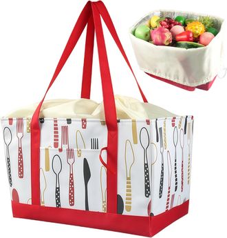 Generic Reusable Grocery Bags Foldable - Large Capacity Drawstring with Pockets - Kitchen Reusable Grocery Bags Shopping Tote - for Home Apartment Kitchen Fis