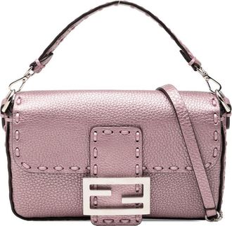 Fendi Pre-owned Fendi Mini Metallic Leather Selleria Baguette Satchel 8BS017 T0G 249 4095