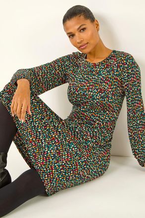 Roman Spot Print Frill Stretch Dress