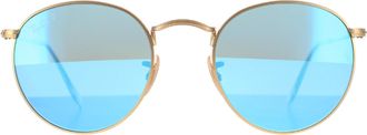 Ray-Ban Zonnebril Round Metal 3447 112/4L Goud Blauw Polarized Flash Mirror