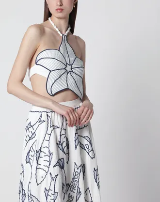 Farm Rio Coast Stars cropped top in linen blend