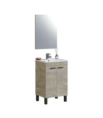 F.R.S. Frs - Mueble De Ba&ntilde;o Xativa Con Lavabo Cer&aacute;mico Y Espejo, Acabado Roble 80 Cm(alto)50 Cm(ancho)40 Cm(largo)