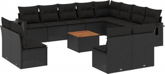 vidaXL Set De Sof&aacute;s De Jard&iacute;n Y Cojines 13 Pzas Rat&aacute;n Sint&eacute;tico Negro Vidaxl